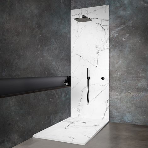 Receveur de douche en résine 200x100 cm imitation marbre blanc (1/5)