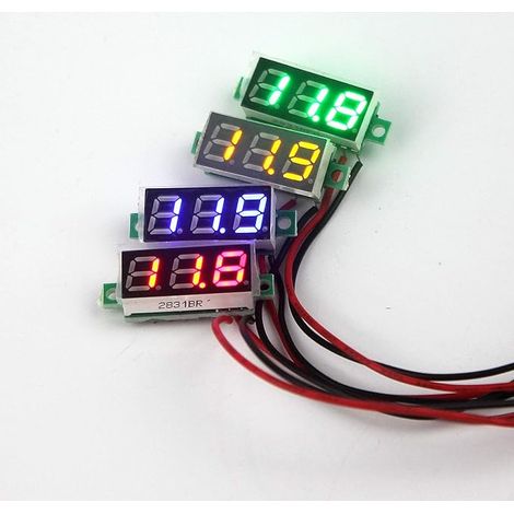 4pcs Mini 0.28 Pouce Affichage numérique voltmètre 2.5V-30V DC Deux Fils Testeur de Tension LED Affichage 4 Couleurs Rouge/Jaune/Vert/Bleu (1/5)