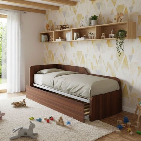 Divano letto sagomato 80x190 con letto estraibile e sollevabile - Noce canaletto