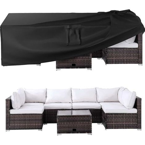 Housse Salon de Jardin Bâche Table de Jardin Tissu Oxford 420D Couverture de Protection Meubles Exterieur Imperméable, Coupe-Vent, Anti-UV Housse de Meubles en rotin, Noir, 219x112x70 cm (1/5)