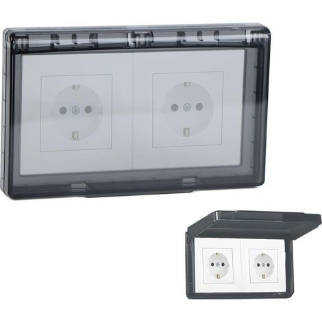 Cache Interrupteur Prise Etanche Pour Double Prise, Type 86 Flip Outlet Box, Ultra Mince étanche Pour Salle de Bain, Maison, Extérieur, Noir, 2 Pièces (1/5)