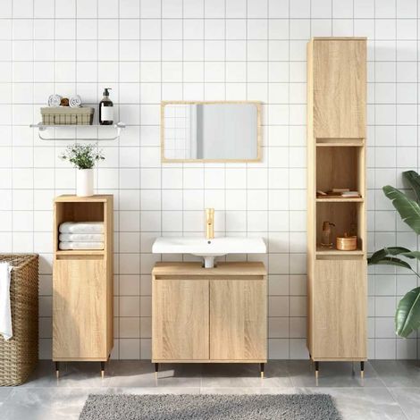 Armoire de salle de bain 2 portes en bois d’ingénierie chêne sonoma 58 x 33 x 60 cm - PANGIVO (1/5)
