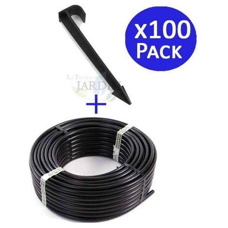 Tubería de riego por goteo 16mm, 100 metros + 100 Piquetas estacas de sujeción  Combinación perfecta para riego eficiente (1/4)