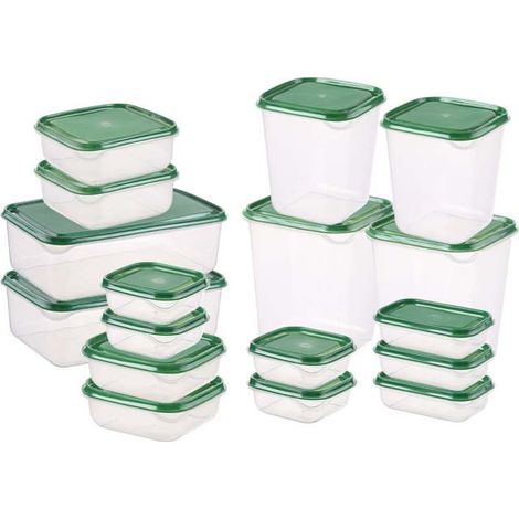 Lot de 17 bocaux de conservation hermétiques verts – Pour céréales, farine, sucre, riz, micro-ondables (1/5)