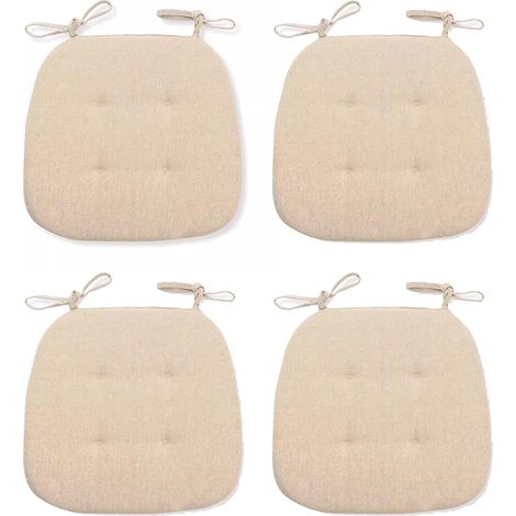Lot de 4 Galettes de Chaise en Forme de Trapèze Assise Confortable avec Attaches, Intérieure Extérieure, Dimensions: 43 x 41 x 35 x 3 cm, pour Toutes Les Saisons,Beige [Classe énergétique A] (1/5)