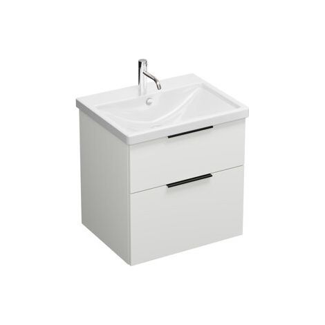 Burgbad Eqio Keramik-Waschtisch mit Unterschrank, 2 Auszüge und Griffleiste Weiß Hochglanz/Alpinweiss 63 cm Schwarz matt (1/2)