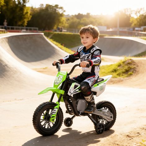 Elektromotorrad für Kinder, Motocross-Bike für Kinder von 3 bis 6 Jahren, 2 x 12V-Motoren, Höchstgeschwindigkeit 5 km/h, grün (1/5)