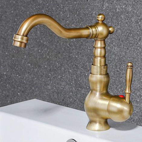 Rubinetto retrò europeo rubinetto antico per acqua calda e fredda, lavabo retrò, rubinetto rotante color rame (1/3)