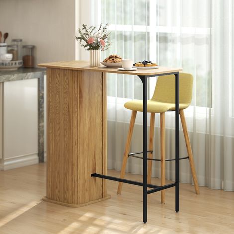 Hoher Bartisch mit 3 Ablageflächen und Metallbeinen, 112 x 50 x 106 cm, Naturholz