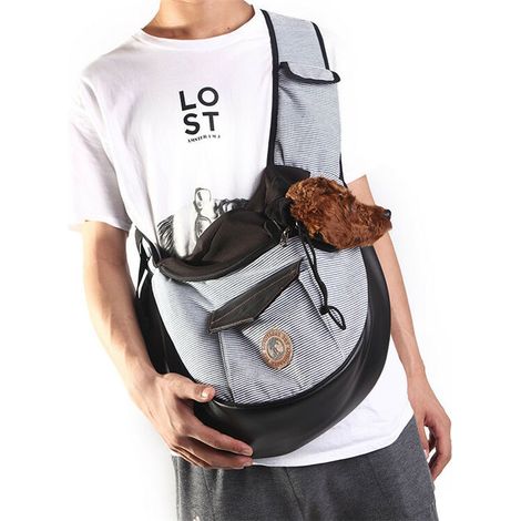 Tragetaschen für Haustiere, Umhängetasche für Haustiere, Hunde, Katzen, kleine Welpen, Reise-Umhängetasche, Tragetasche, freihändige Tragetasche, faltbarer Rucksack, Grau, 36 x 13 x 28 cm