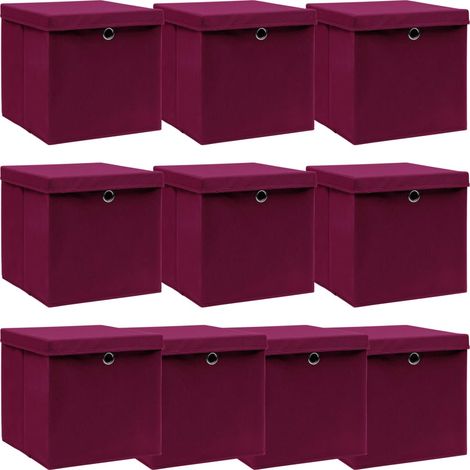 10 pcs Boîtes de rangement, Coffres de rangement Rouge foncé 32x32x32 cm Tissu LKF59041 (1/5)