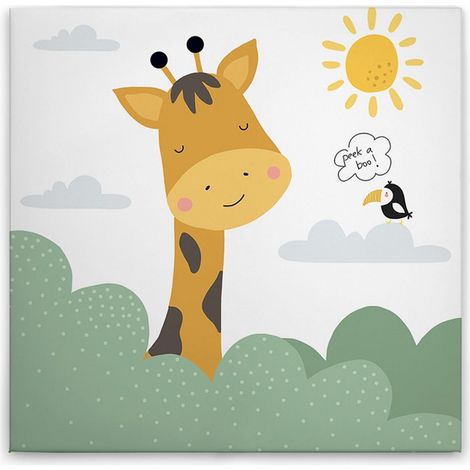 Leinwandbild Giraffe Kinderzimmer M1-No.50647 - Kunstdruck auf Leinwand in Grün Weiß - Wandbild 30 x 30 cm (1/5)