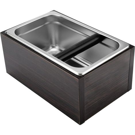 Stainless Steel Coffee Grounds Container with Wooden Box, 10.9 x 4.8 x 6.9 Inches, Removable Rubber Bar, Easy-Clean Trash Can for Home Coffee (1/5)