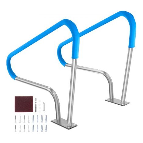 Rampe Piscine, 1220x905 mm, Main Courante Piscine Acier Inoxydable avec Plaque de Base, 2PCS Barre d'Appui Sécurité Antirouille, Accessoires, pour Piscines, Intérieur, Extérieur, Terrasses, Spas (1/3)
