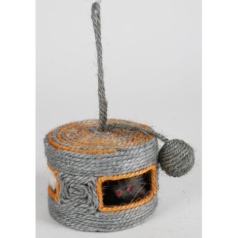 Kratzspielzeug Mäuseburg 15x10cm für Katzen aus Sisal zum Aufhängen grau (1/4)
