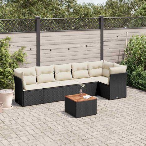 vidaXL Salon de jardin 7 pcs avec coussins noir résine tressée (1/5)