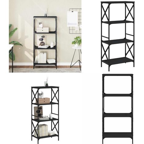 Bücherregal 4 Böden Schwarz 59x35x132 cm Holzwerkstoff - Buche Regal - Bücherregal Schwarz - Regal Wohnzimmer - Regal Holzwerkstoff - Regal Metall - Home & Living (1/5)