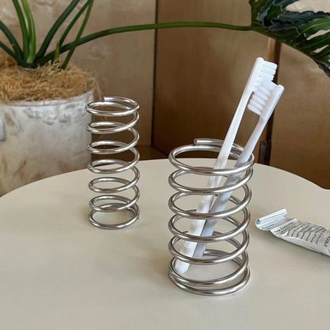 Portaspazzolini in 2 pezzi, organizer da bagno per dentifricio e spazzolini, supporto in metallo per riporre gli oggetti in bagno, design salvaspazio (1/4)