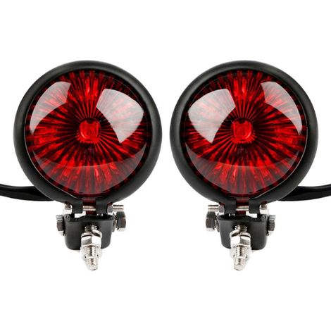 2 feux arrière stop LED rouges 12V noirs style café racer pour moto Harley Chopper Bobber (1/5)