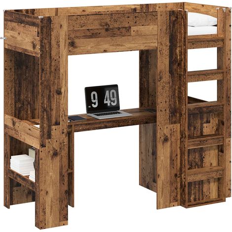 Maison Exclusive - Etagenbettgestell mit Schreibtisch Altholz 75