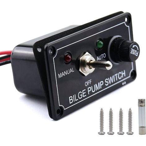 Pannello di controllo per pompa di sentina a 12V compatibile con modelli manuali, spenti e automatici, dotato di indicatore LED e fusibile da 5A. Adatto per yacht, camper, camion e imbarcazioni.
