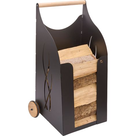 Carrello Portalegna su Ruote 47x39x85 cm Crea Carrello Legna in Acciaio Nero