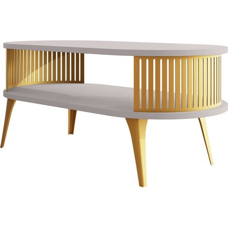 Mesa de centro Vitum IV, Dorado + Cachemira, 44x50x100cm, Diámetro: 0, Aglomerado laminado, Ovalada