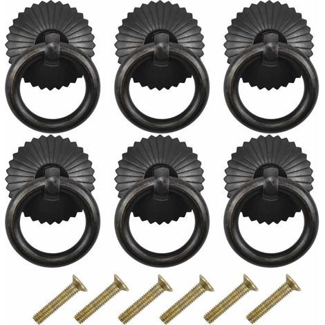 [JAMAIS UTILISÉ] Lot de 6 poignées de meubles vintage, boutons de meubles à anneau de tiroir pour armoires, commodes, portes avec vis, noir (1/2)
