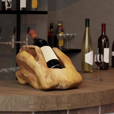Portabottiglie vintage in legno massello per bar, soggiorno e cucina. Legno naturale, forma irregolare, portabottiglie a scomparto singolo. (1/5)