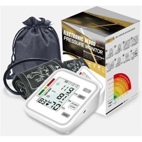 Misuratore di pressione sanguigna elettronico professionale, automatico e preciso con display per uso medico domiciliare.