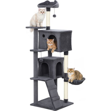 PawHut 160cm Cat Tree Tower with Sisal Scratching Posts, Condos, Dark Grey