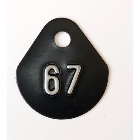 Chiffre goutte d'eau fond noir (à l'unité) estampé "67" en relief blanc hauteur d'écriture 11mm DERANCOURT
