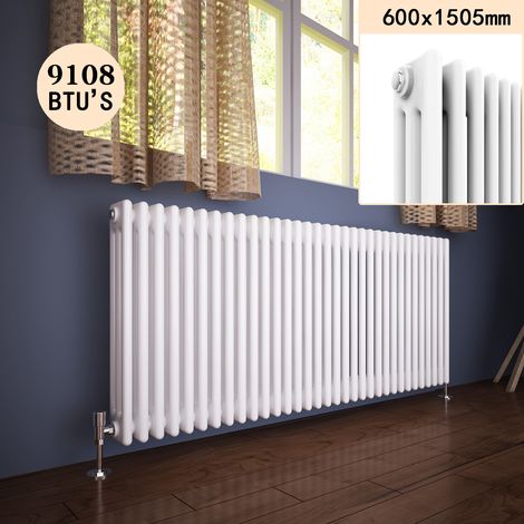 ELEGANT 600 x 1505 mm Traditional Radiator Cast Iron Style Horizontal Radiator White Triple Horizontal Column Radiators (1/5)