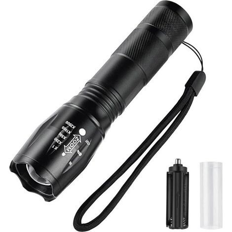 Torcia LED ultra potente, torcia tattica impermeabile, torcia LED zoomabile, 5 modalità, torcia a batteria per campeggio, attività all'aperto, emergenze, escursionismo [Classe di energia (1/4)
