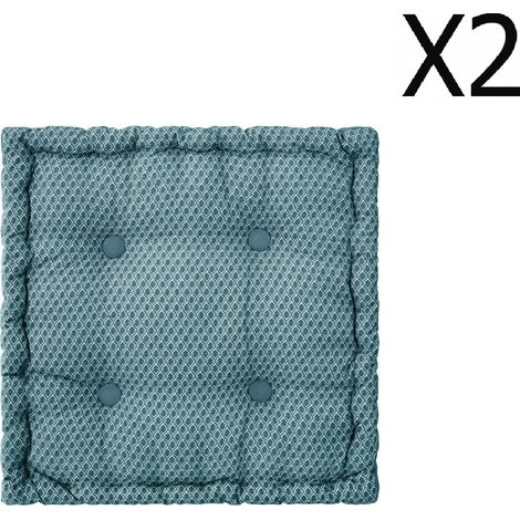 Lot de 2 Coussins de sol bleu canard - L. 40 x l. 40 x H. 8 cm -PEGANE-