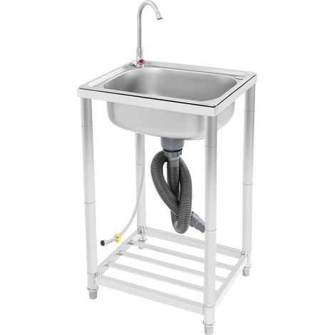 Évier mobile sur pied, cuve en acier inoxydable, 50 x 40 x 82 cm, évier de cuisine à cuve unique avec robinet, lavabo polyvalent adapté aux restaurants, buanderies et environnements extérieurs. (1/5)