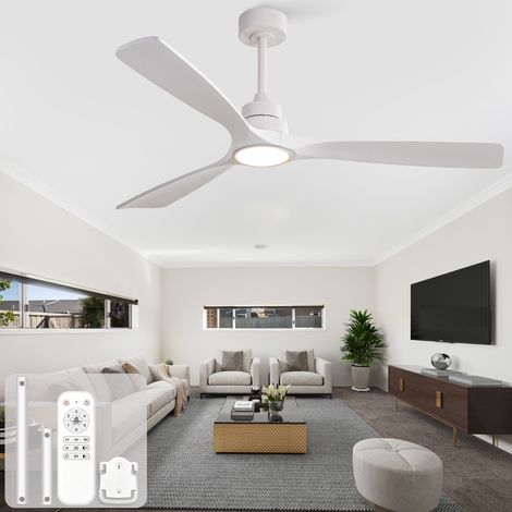 Ventilateur de Plafond Blanc 152 cm avec Éclairage LED Dimmable 3 Pales en Bois Massif Moteur DC Silencieux Réversible avec Télécommande 6 Vitesses (1/5)