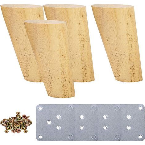 Lot de 4 Pieds pour Meubles en Bois Incliné Pieds de Table avec Plaques de Montage et Vis - 10cm (1/5)