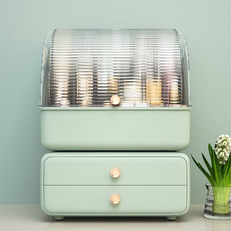 Boîte à cosmétiques de bureau, tiroir, organisateur de maquillage, anti-poussière, organisateur de bijoux et de rouges à lèvres, cosmétiques de soin de la peau, vert clair (1/5)