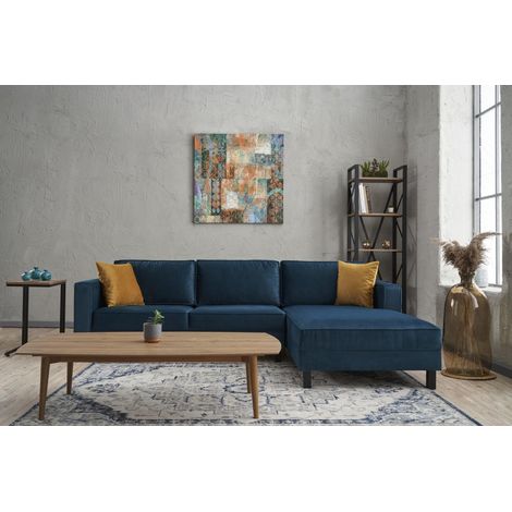 Ecksofa Rechts Kale Velvet Marine Blau