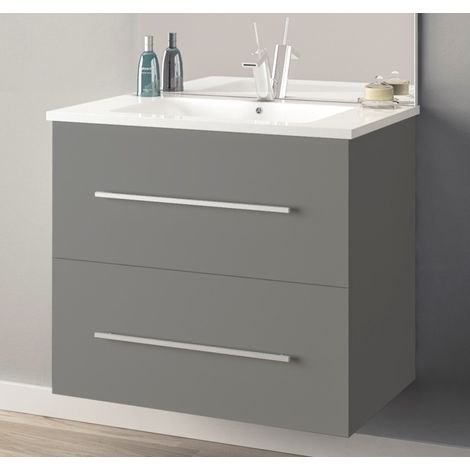 Meuble sous vasque suspendu 70cm – 2 tiroirs anthracite mat – Poignée métallique chromée – Montage facile – Anconetti