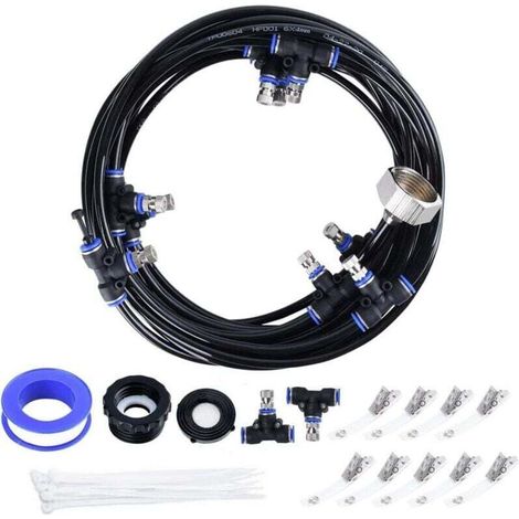 18M Outdoor Mist Sprayer with 17 Nozzles for Terrace Garden Patio Greenhouse Water Park Brass Adapter (1/4)