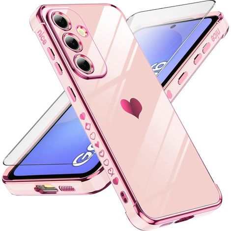 Funda para Samsung Galaxy A36 5G, Electro Heart, oro rosa + cristal 9H (1/5)