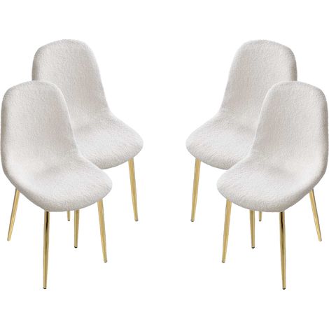 SET DA 4 SEDIE IMBOTTITE TEDDY IN TESSUTO BIANCO CON GAMBE ORO 44X48X88 CM (1/3)