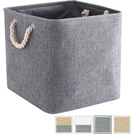 MINKUROW Scatola Portaoggetti Pieghevole In Tela, Cestino In Tessuto (33 X 33 X 33 Cm) Per Giocattoli, Asciugamani E Vestiti, Grigio (1 Confezione) (1/5)