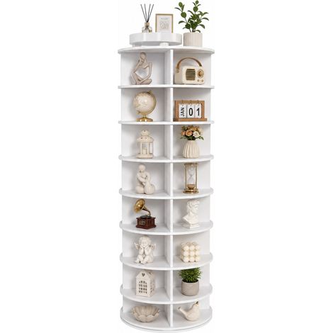 Meuble à chaussures rotatif 360° 8 niveaux, rangement gain de place pour 32 paires, structure PVC blanche, tour pivotante compacte pour entrée – CHICFURN (1/5)
