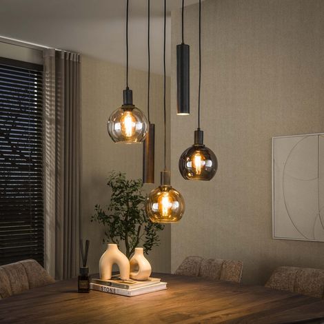Hängelampe 5-Licht-Stufenleuchte aus farbigem Glas und schwarzem