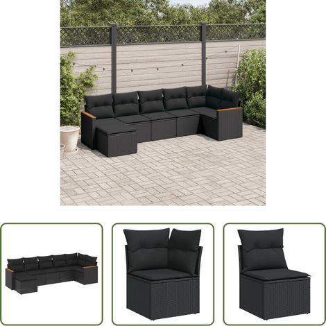 vidaXL Canapé en résine - Salon de jardin 7 pcs avec coussins noir résine tressée (1/5)