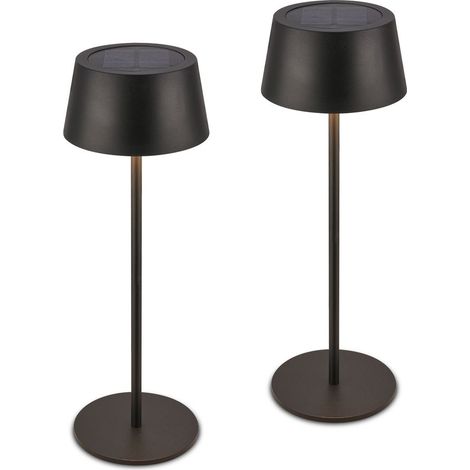 2er Set Solar CCT LED Tischleuchten in Schwarz: Die Akku Tischlampen mit je 2W LED Lichtquelle bieten drei Farbtemperaturen: Warmweiß 3.000K, Neutralweiß 4.000K und Tageslichtweiß 6.500K. Stufenlose T (1/5)