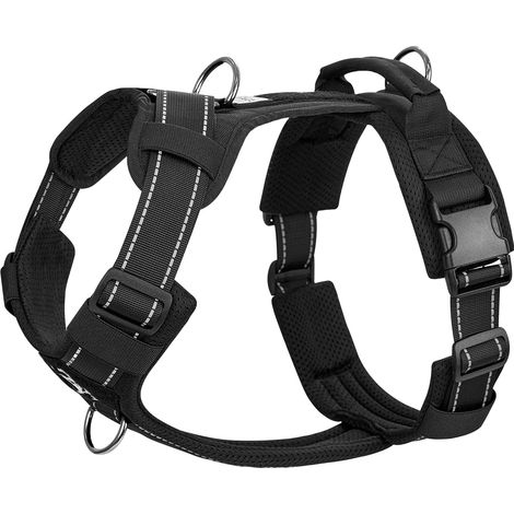 Harnais tactique réglable - Harnais tactique doux et rembourré pour chiens de taille moyenne et grande taille - Avec réfléchissant, 1 poignée, 3 anneaux en D (noir, taille M) (1/5)